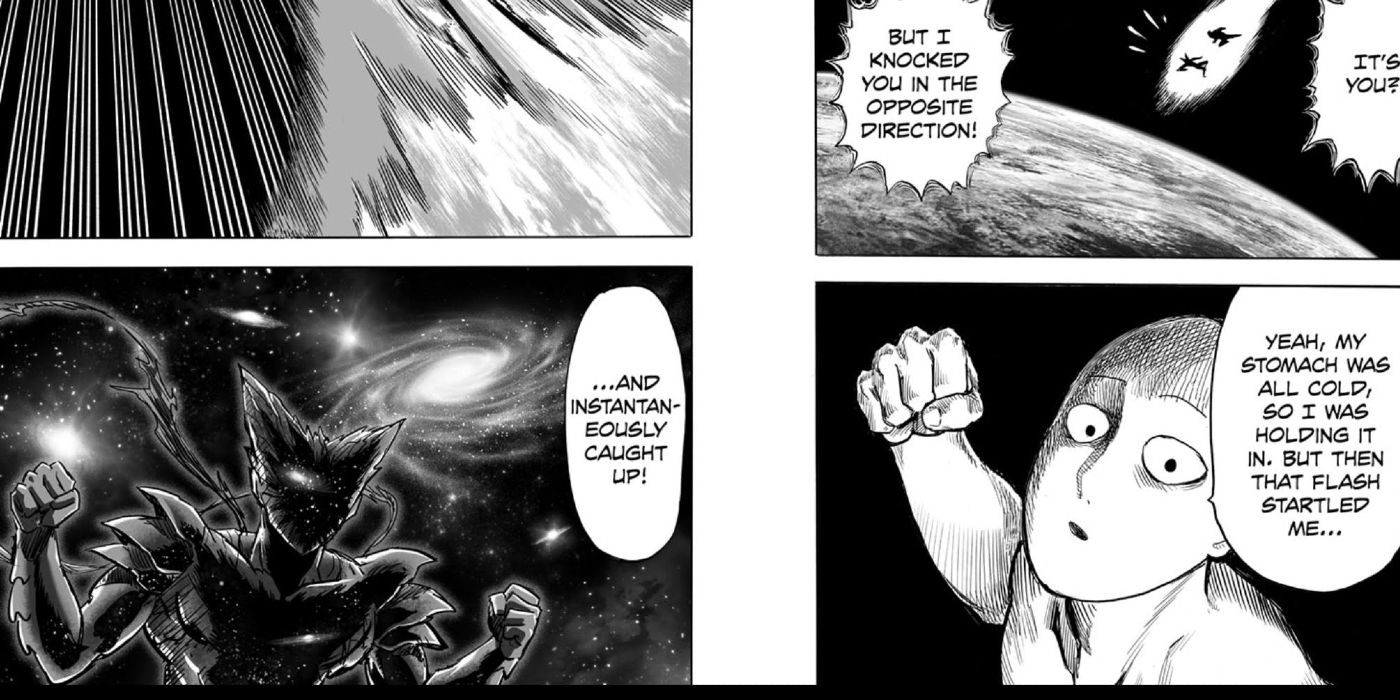 Saitama catching up to Garo in One-Punch Man