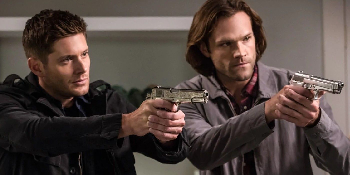 Sam and Dean Winchester aiming their guns in Supernatural