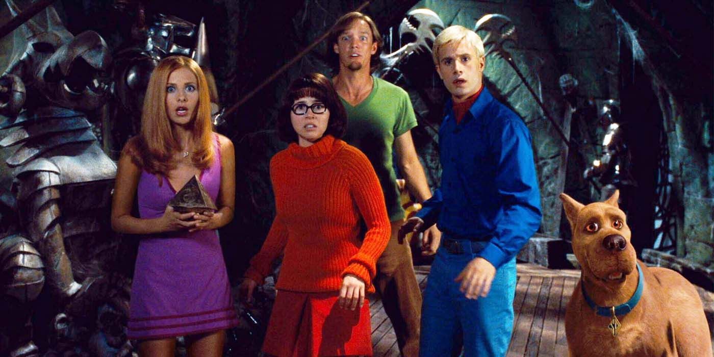 The gang trapped in the haunted mansion ride in Scooby-Doo 2002 live-action movie.