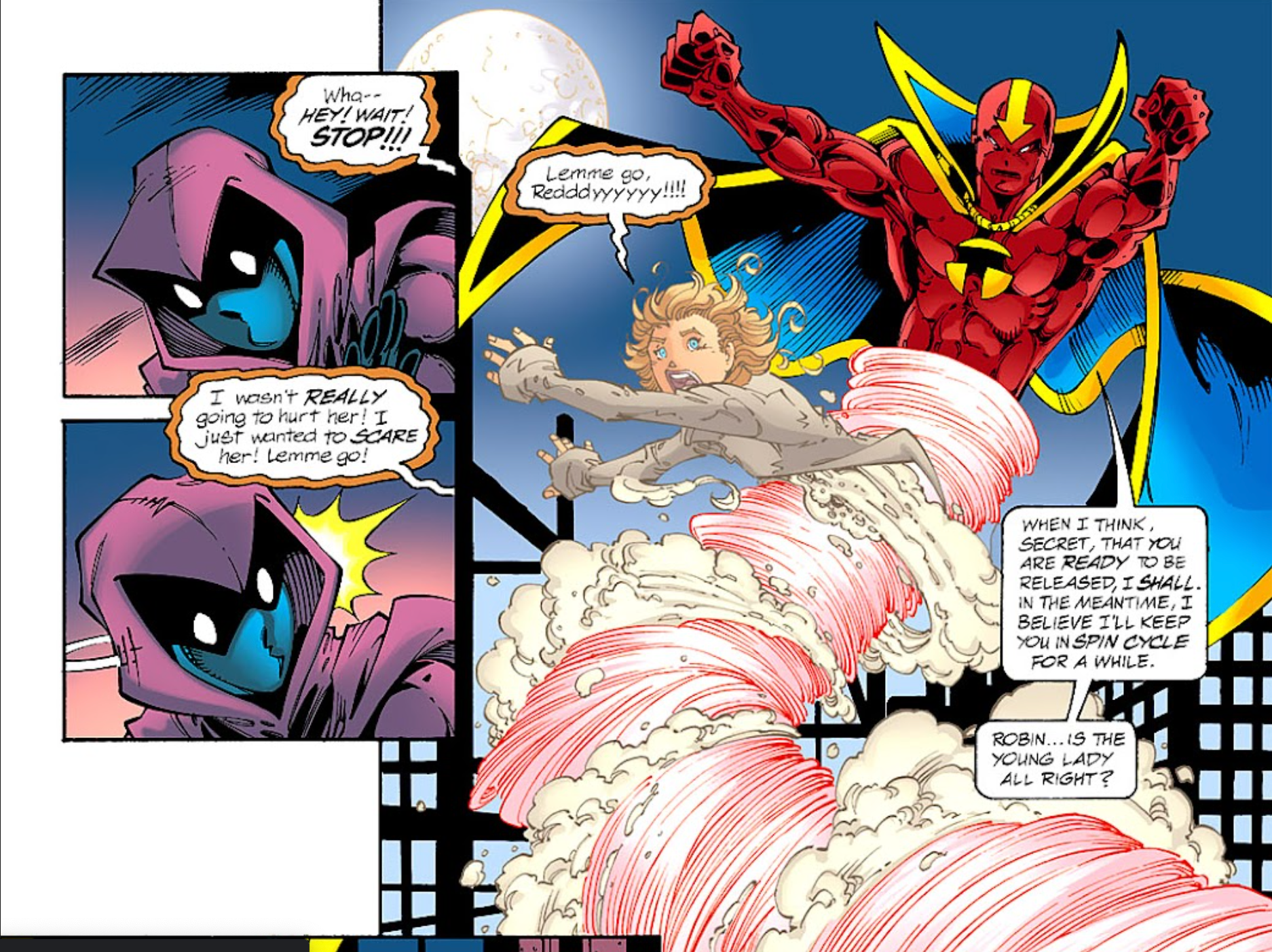 The Fight Between Secret and Spoiler is Ended by Red Tornado in Young Justice #30