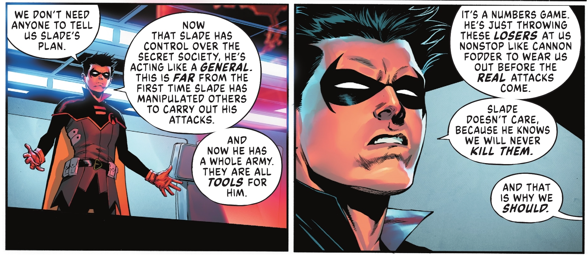 Robin addresses Deathstroke's attacks, from Dark Crisis 3