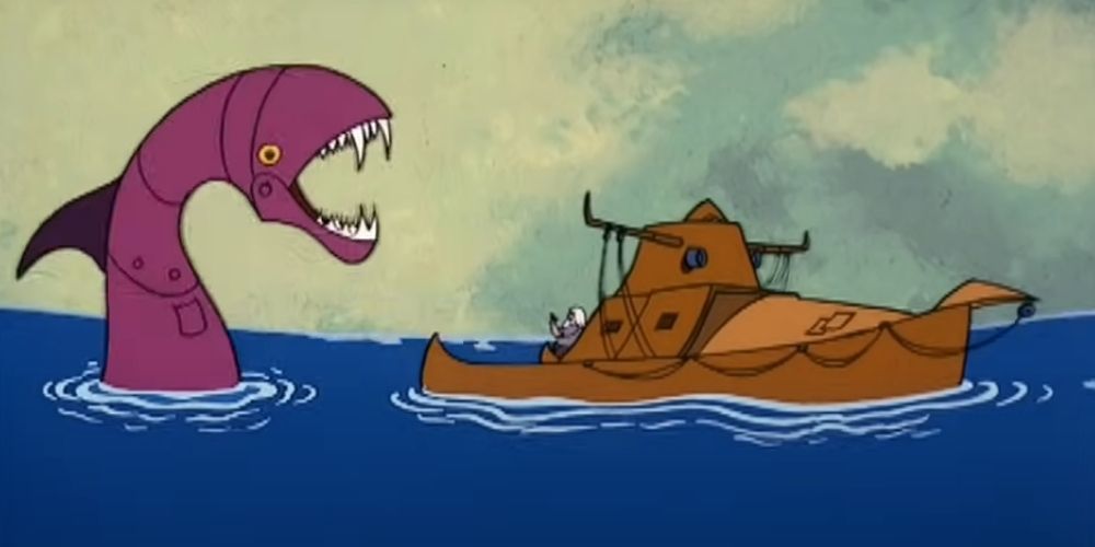 Screenshot from MOTU episode Jacob and the Widgets featuring a sea monster attacking a boat.