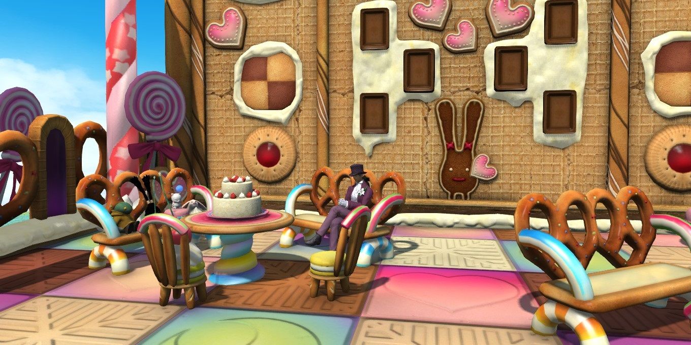 A tea party with a mad hatter and giant cookies
