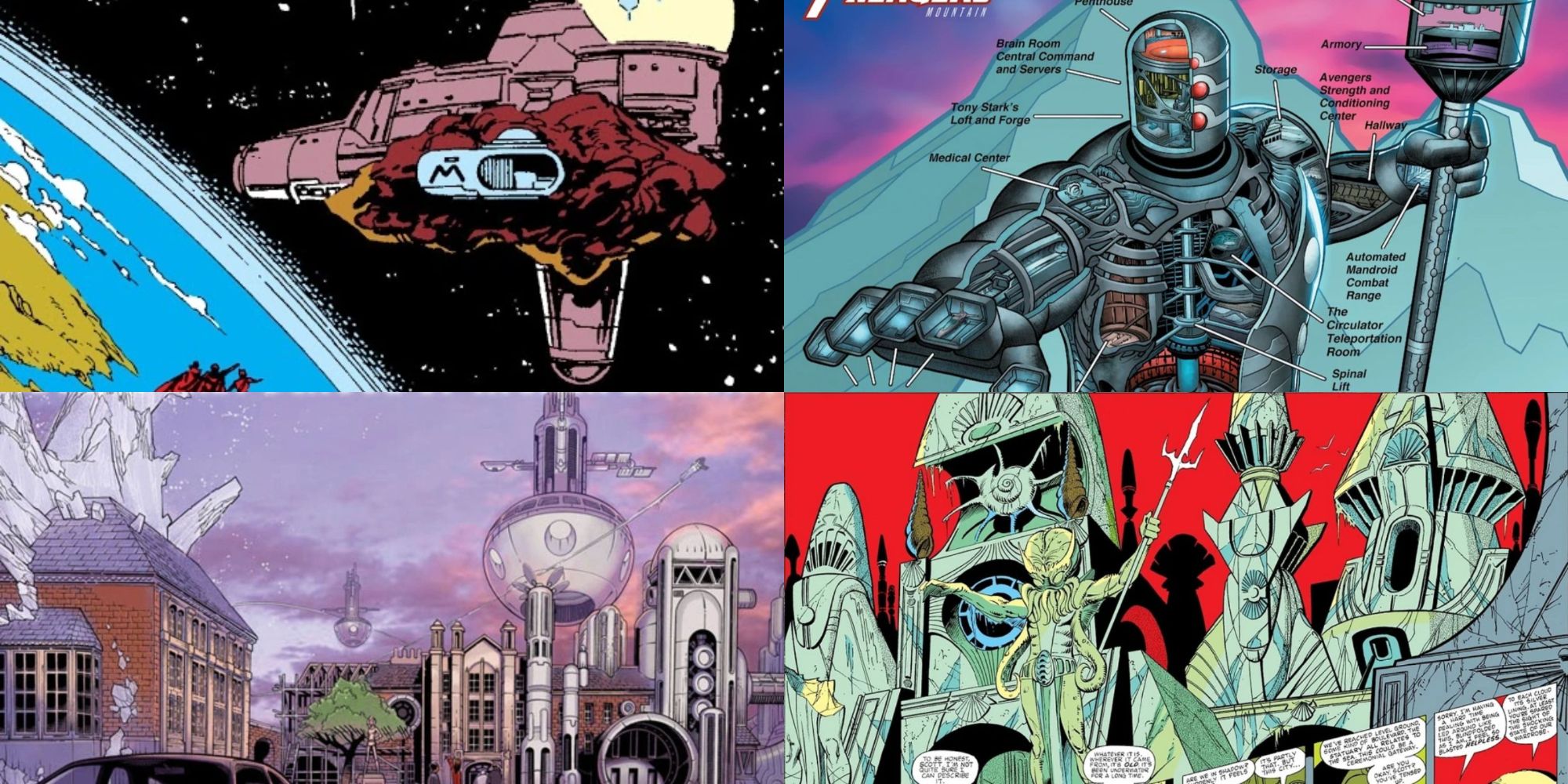 Coolest secret bases in Marvel Comics - 4 collaged images