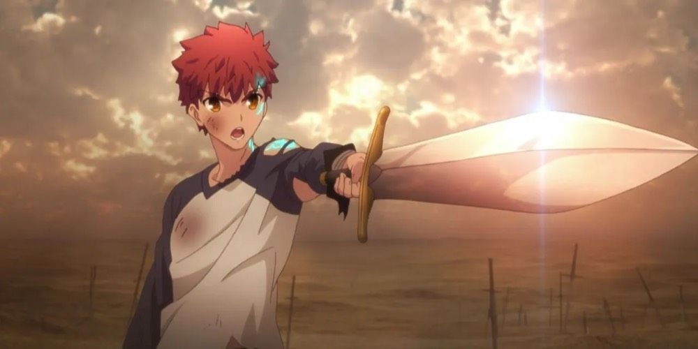 Shirou Emiya from Fate/Stay Night: Unlimited Bladeworks holding out a sword.
