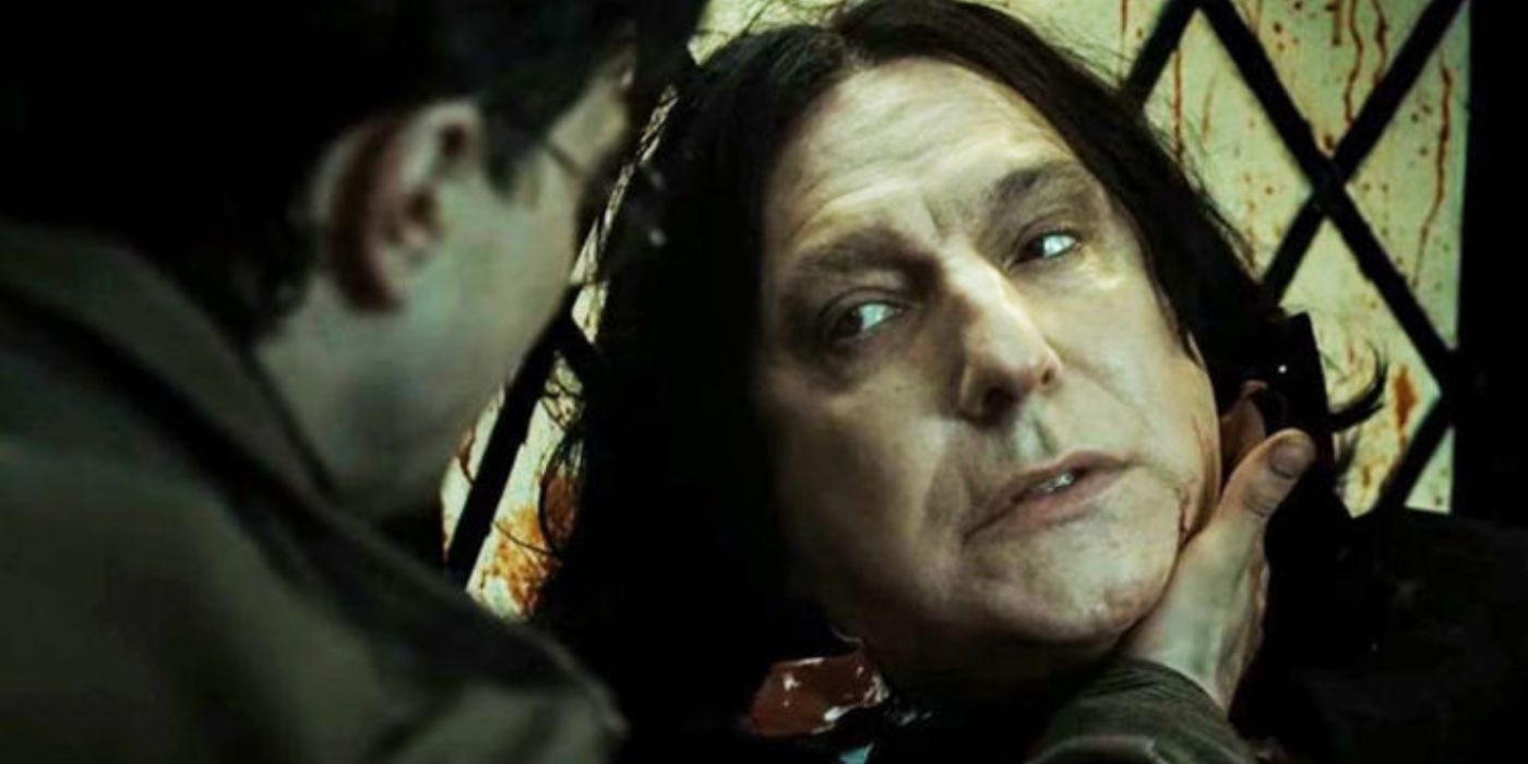 Snape Dying and looking Harry in the eye in Deathly Hallows Part 2