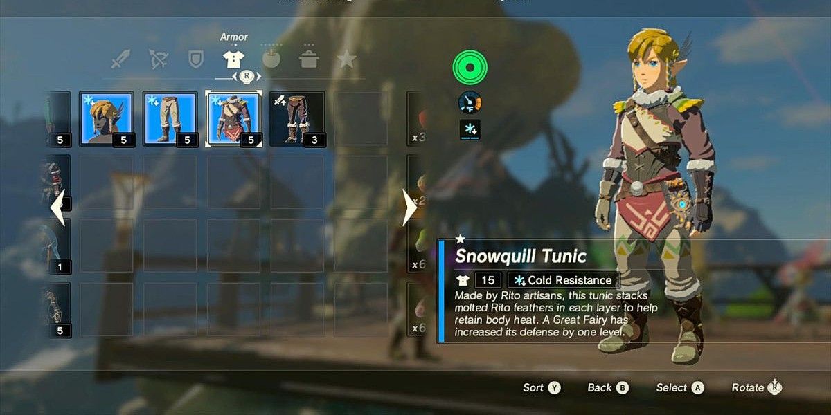 An image of Breath of the Wild's warm snowquill set