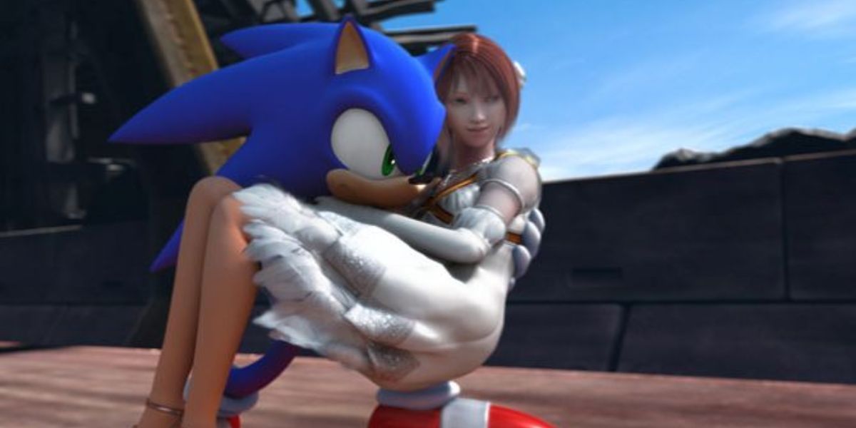Sonic carrying Elise from Sonic the Hedgehog 2006.