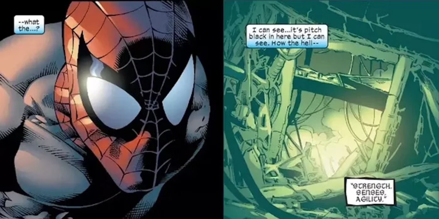 Spider-Man using his Night Vision.