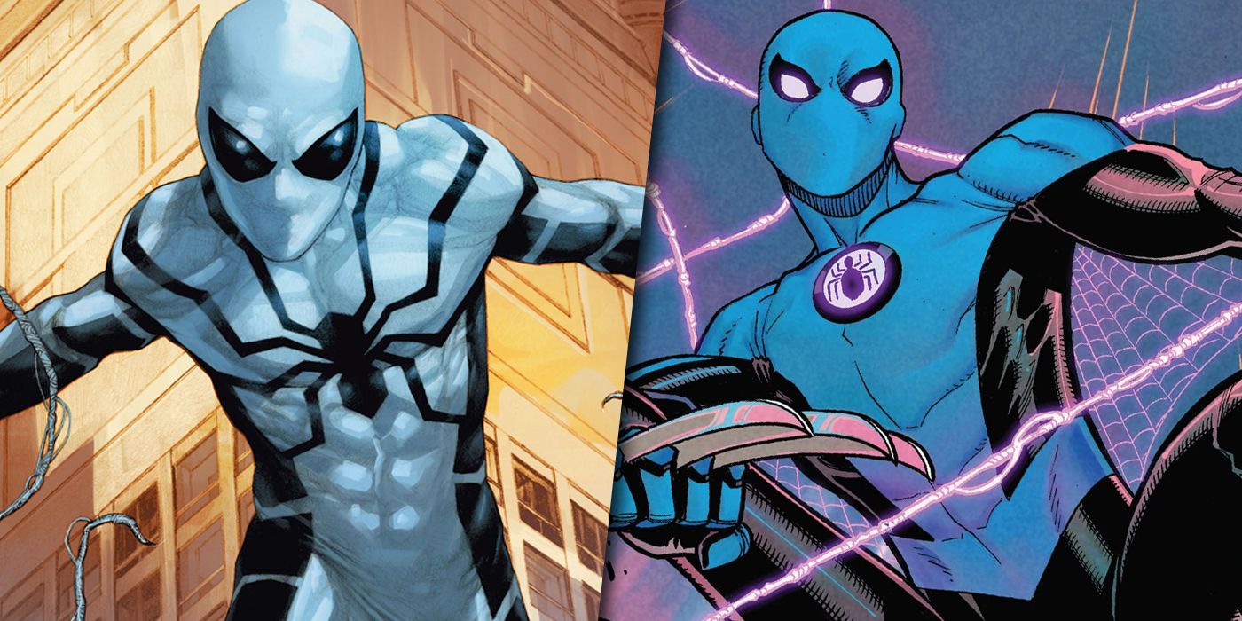 Spider-Man in his Future Foundation and Fantastic Four costumes