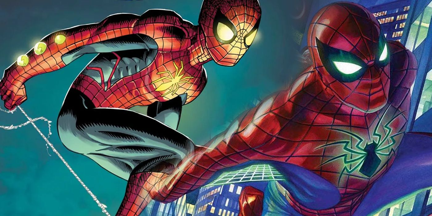 Spider-Man's goblin inspired suit and Spider-Armor MK IV split image