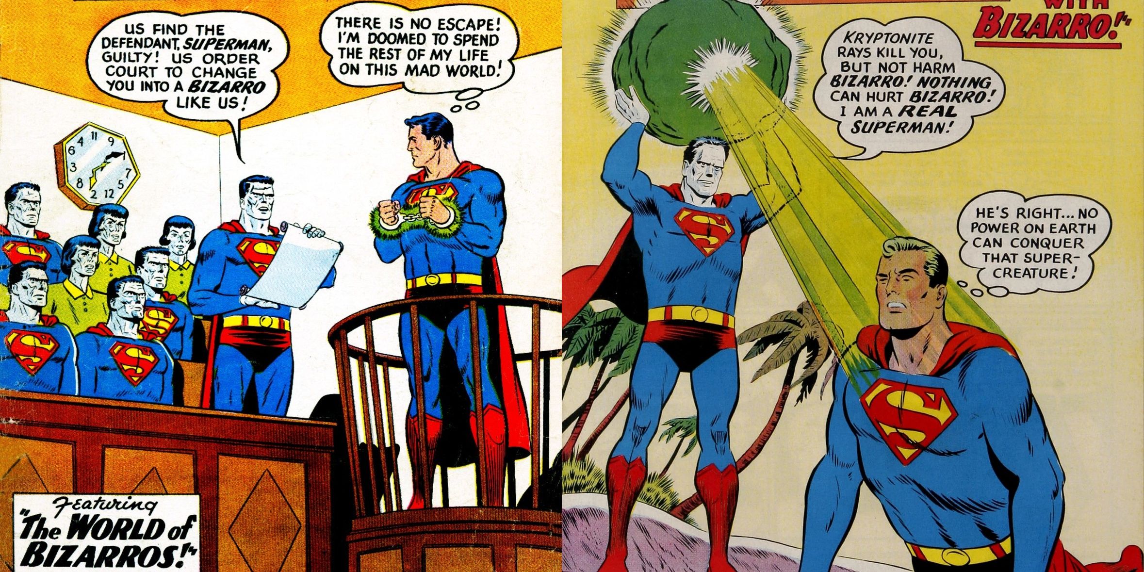 Split Images - Superman On Trial & Subjected To Kryptonite By Bizarro