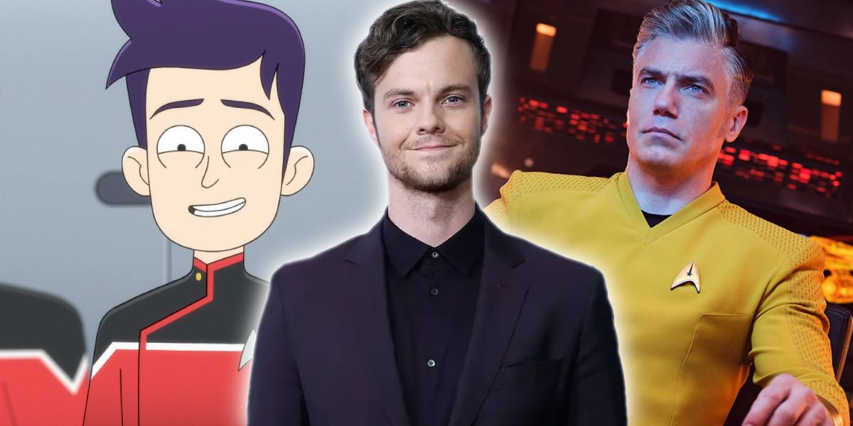 Jack Quaid in a graphic with Star Trek characters.