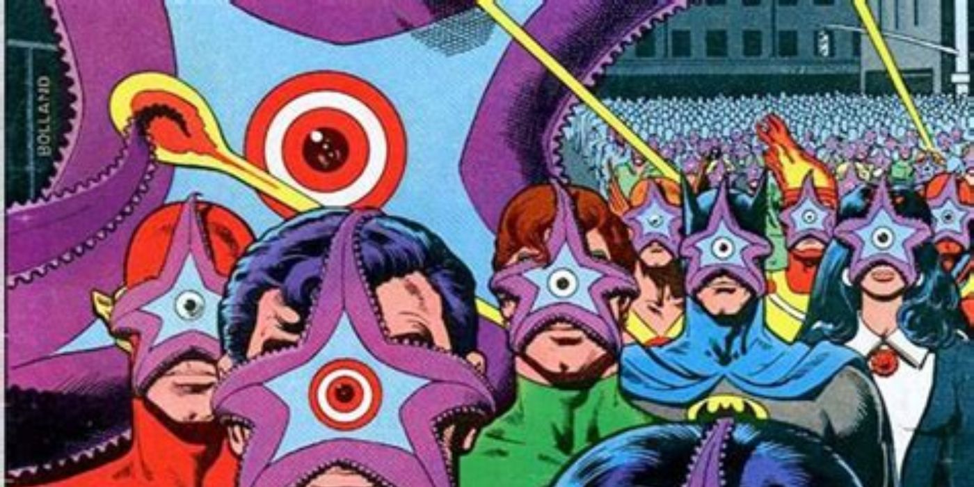 Starro infecting the Justice League with its smaller clones in DC Comics