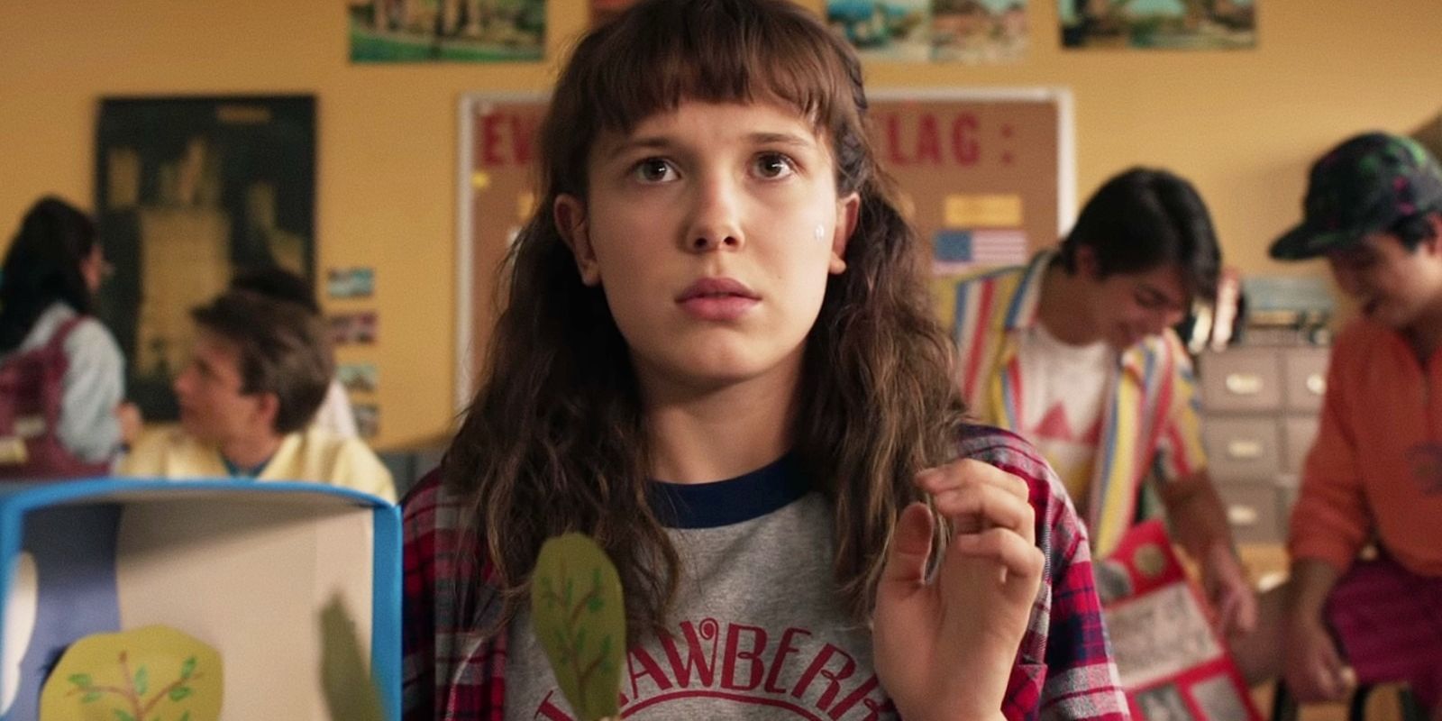Eleven gets ready for diorama presentation in Stranger Things 4