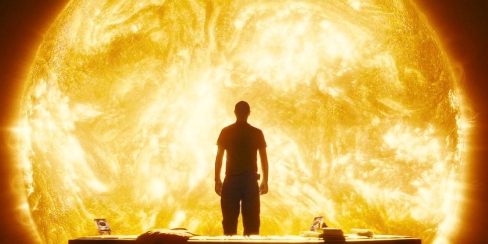 A crewman staring out into the sun in Sunshine movie