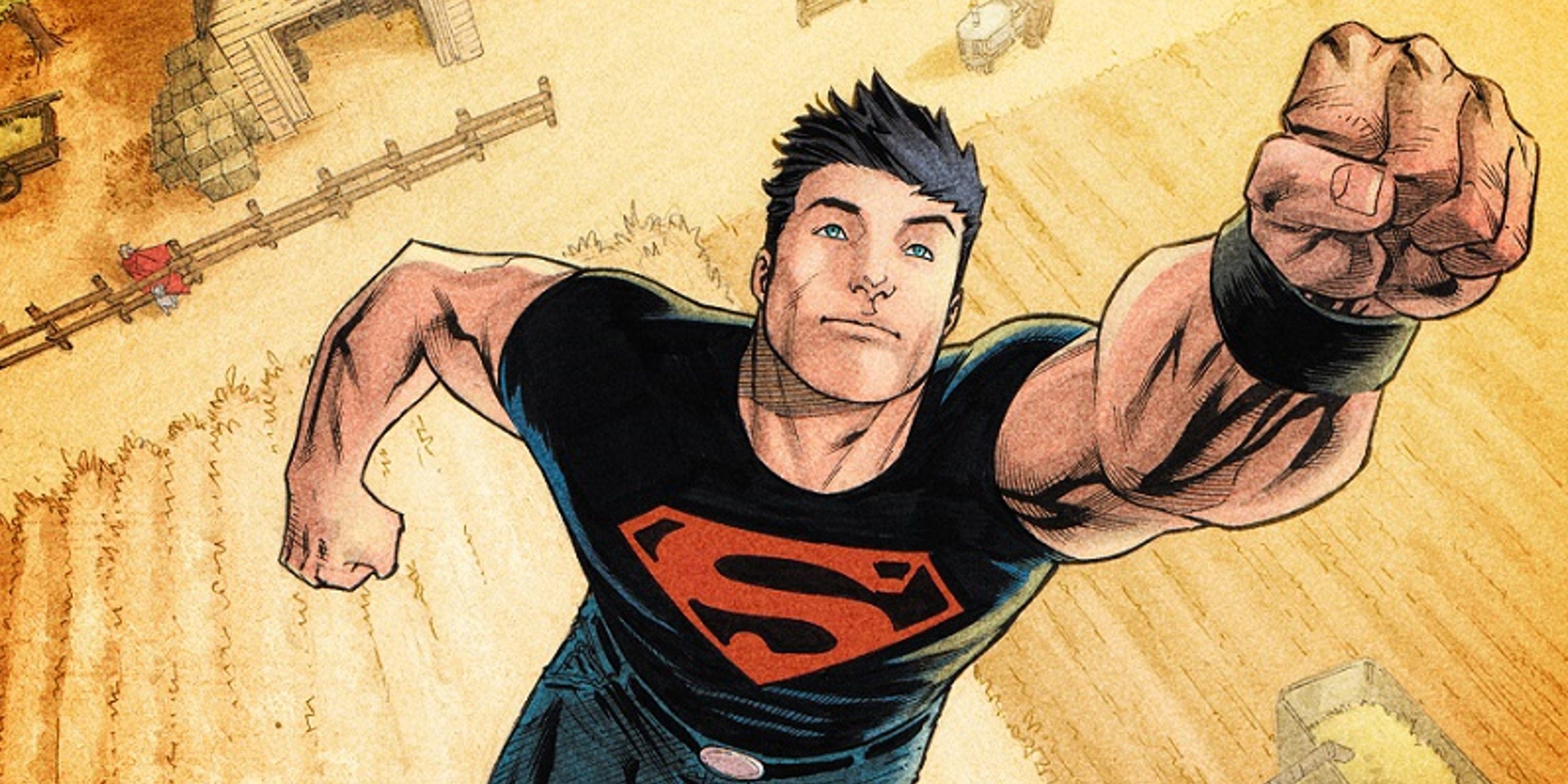 Conner Kent AKA Superboy flies over Smallville in DC Comics