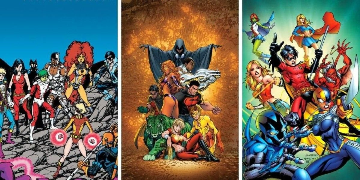 Collage of three different Teen Titans covers.
