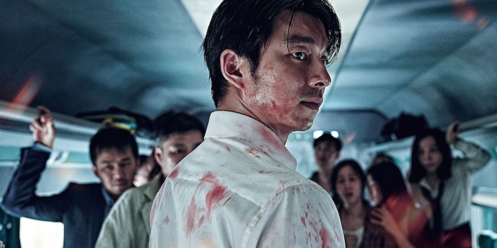 Panicked train riders gather in Train to Busan.