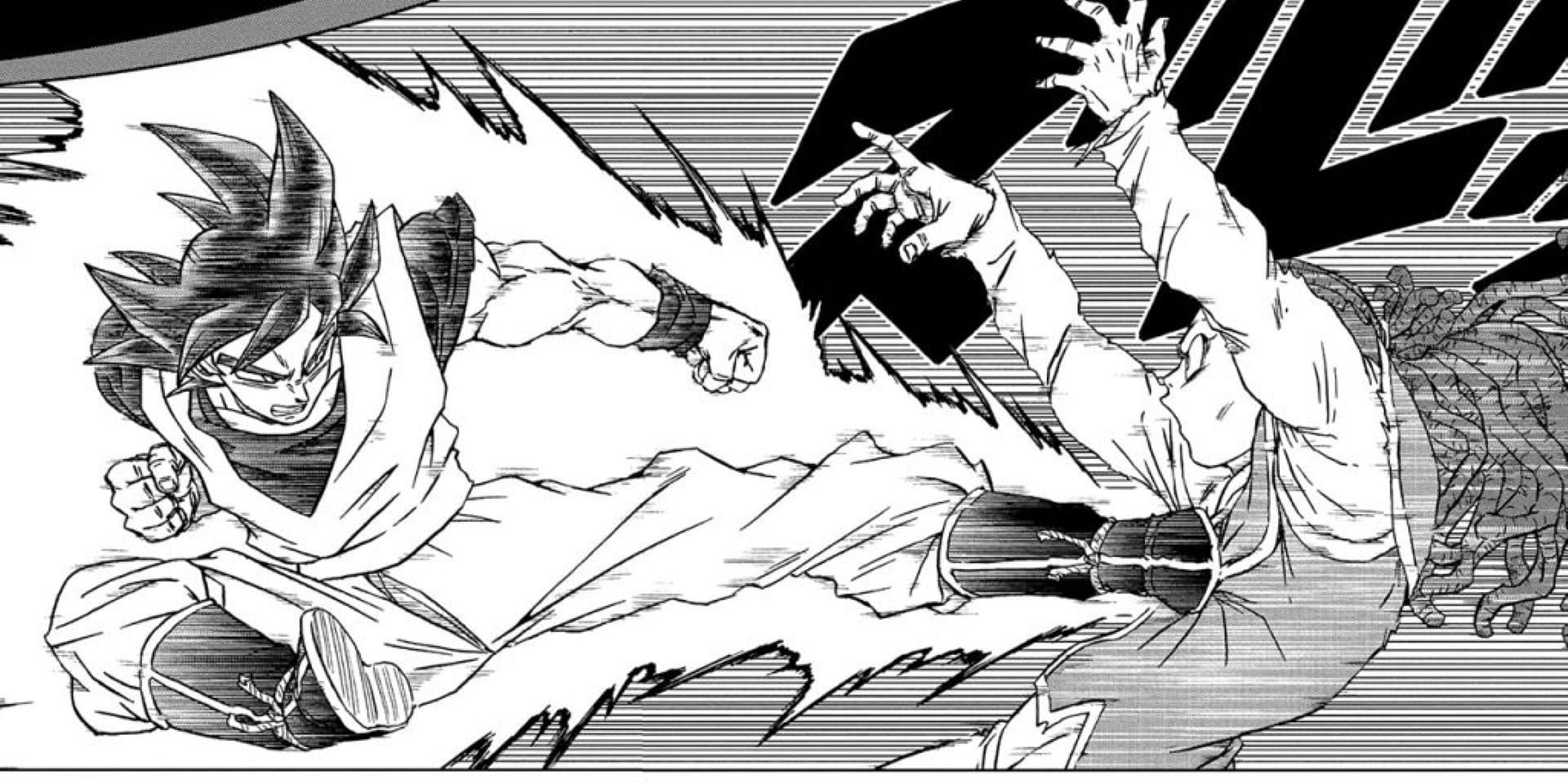 True Ultra Instinct Goku kicking Gas in the Dragon Ball Super Manga