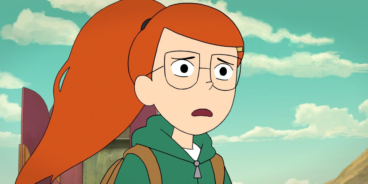 Tulip from Infinity Train looks out, distressed