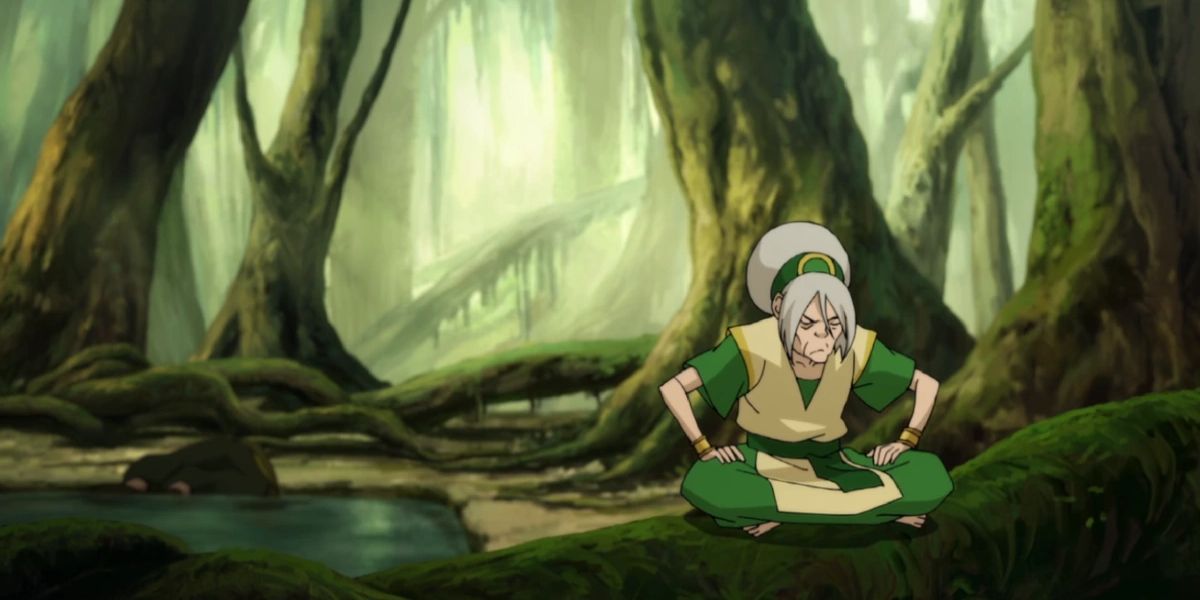Adult Toph sitting in the swamp