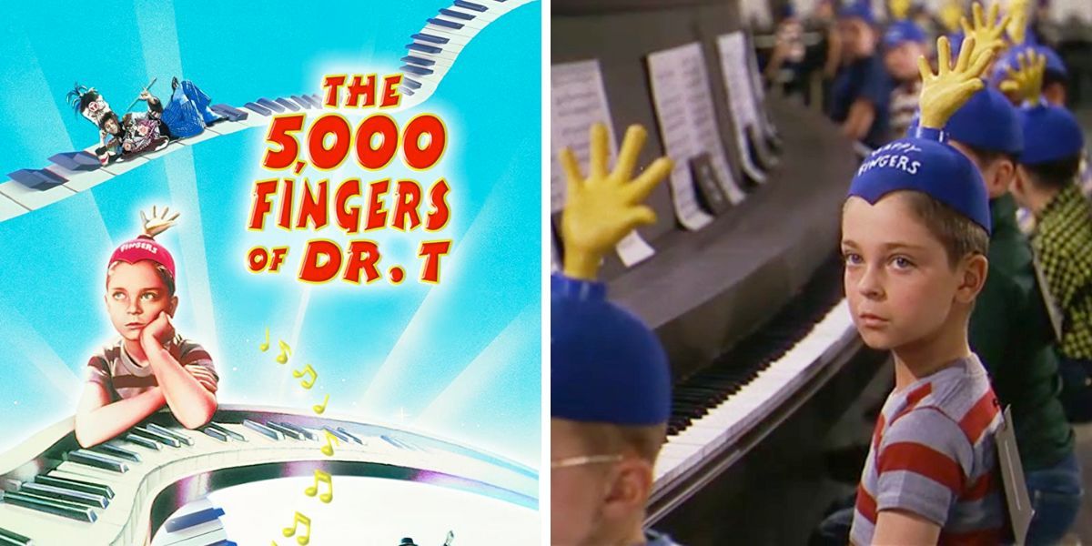Bart sitting at a set of piano keys (movie poster); Bart sitting at a piano with other children (The 5000 Fingers of Dr. T)