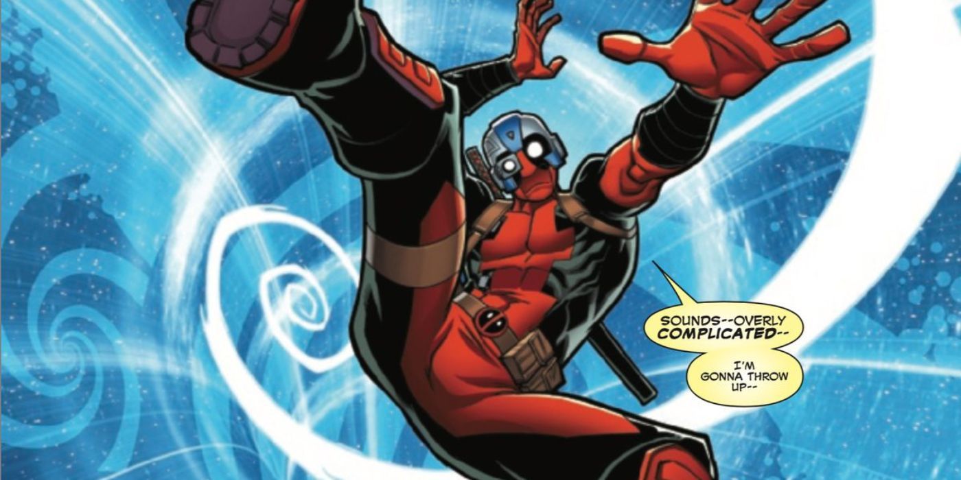 Deadpool falls through a portal in Marvel Comics