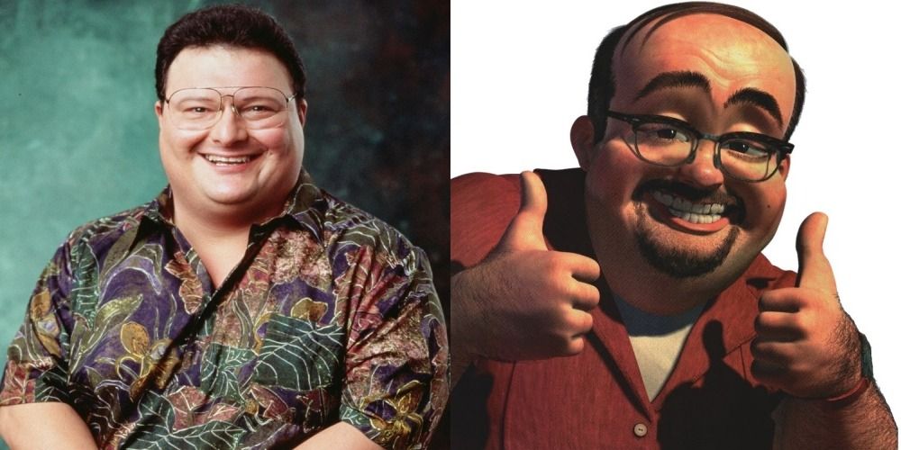 A split image of Wayne Knight and Al McWhiggin from Toy Story 2