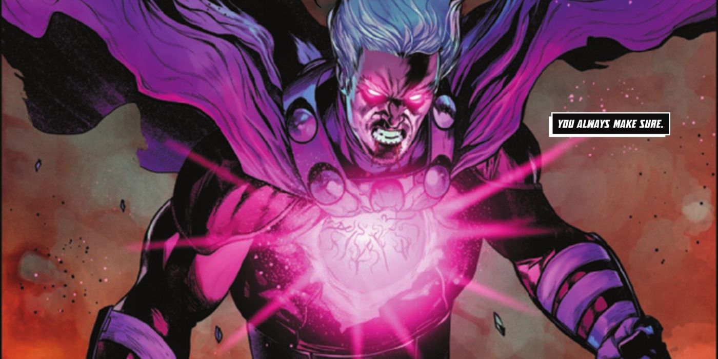 Magneto continues to fight despite a huge injury to his chest in X-Men Judgement Day 