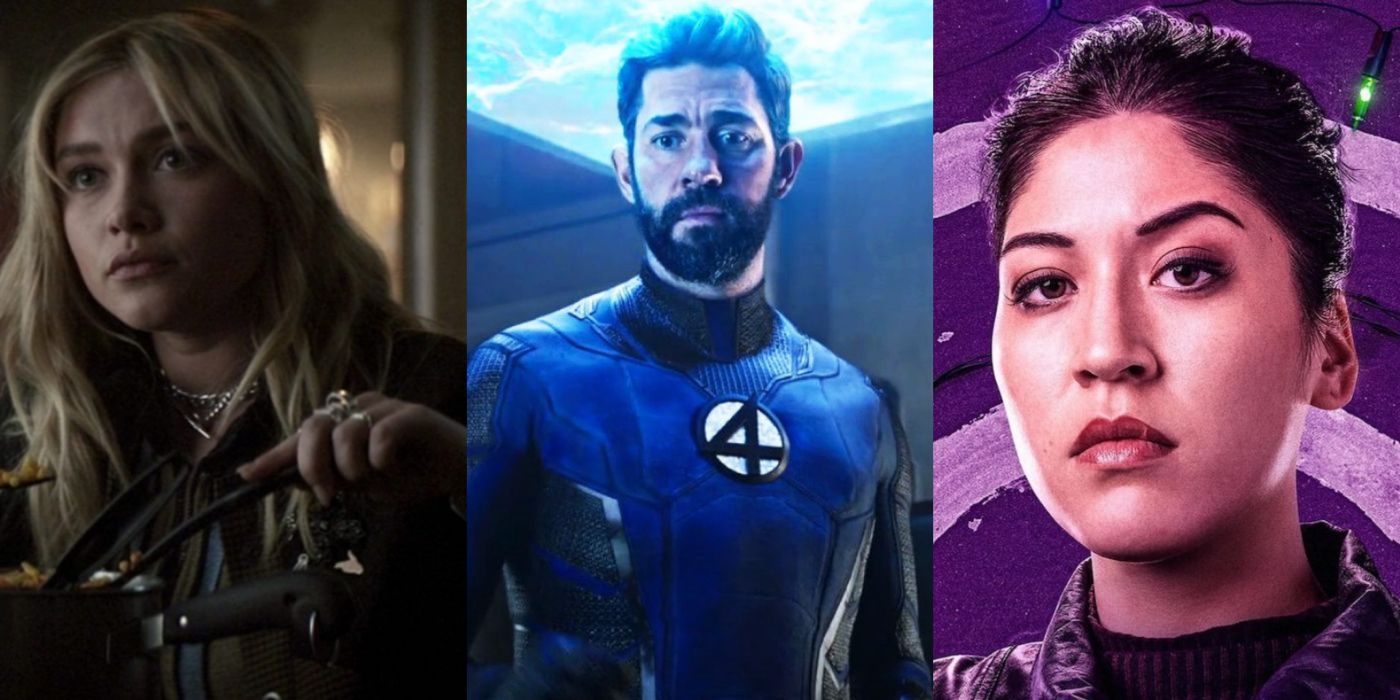 Split Image featuring Yelena, Reed Richards, and Echo from the MCU