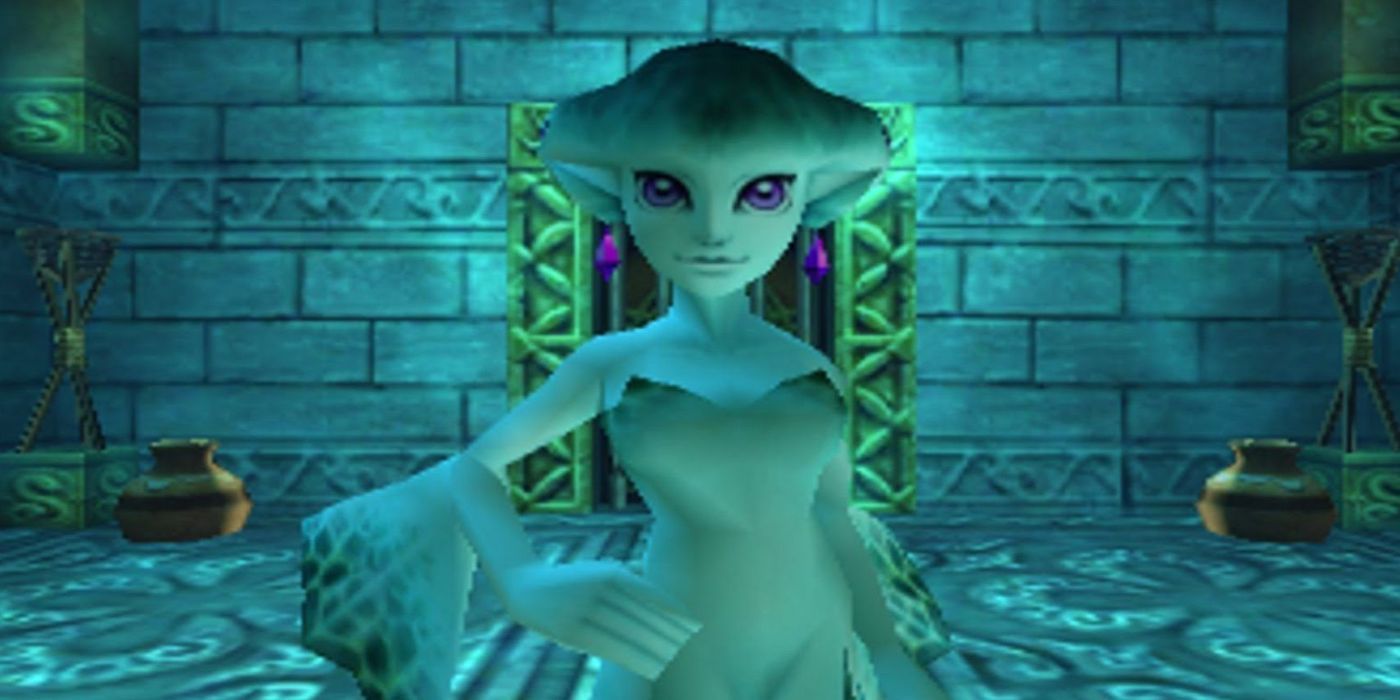 um Zora parado no Templo da Água de Legend of Zelda de Ocarina of Time