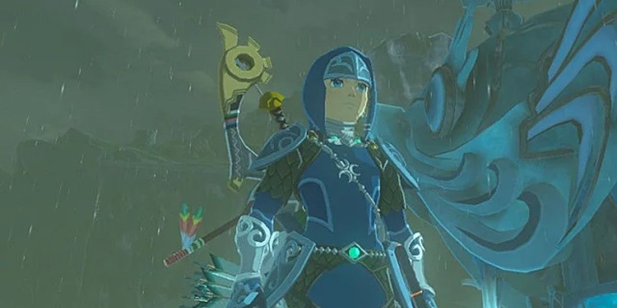 An image of Link in Zelda: Breath of the Wild's scaly and aquatic Zora set