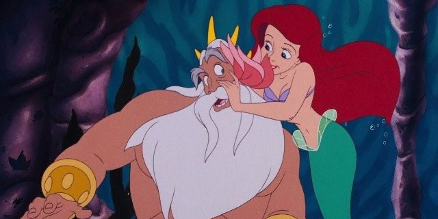 Ariel putting a flower in King Triton's hair, The Little Mermaid
