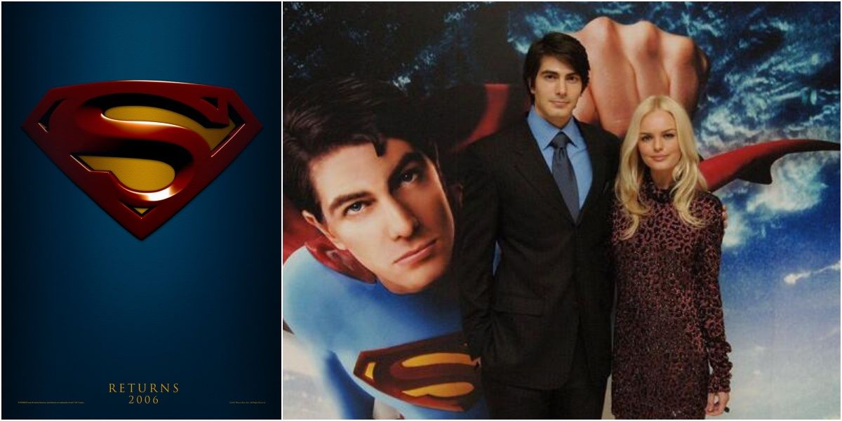 Split image of Superman returns teaser poster and stars at premiere
