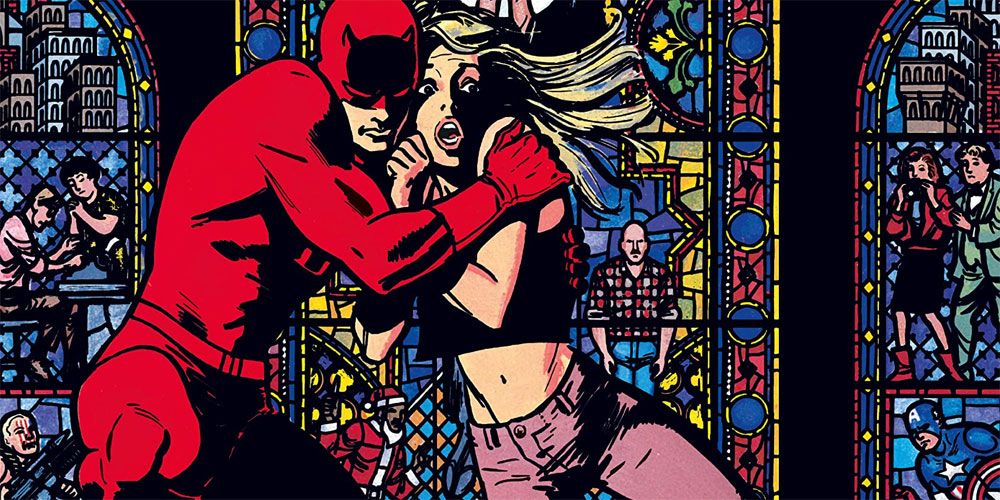 Daredevil saving Karen Page in Marvel Comics