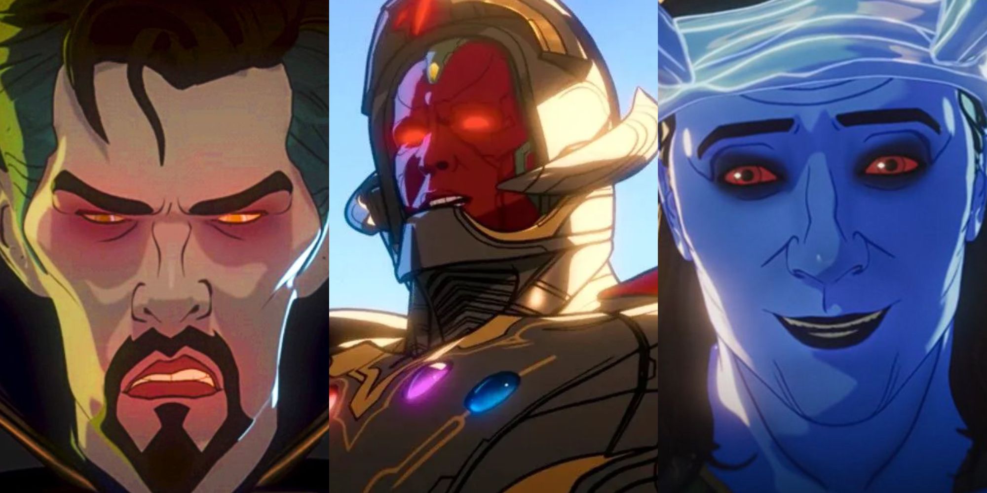 Split image featuring Doctor Strange, Infinity Ultron, and Jotun Loki