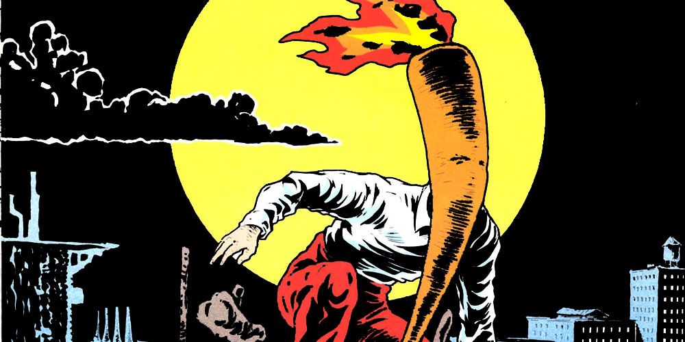The Flaming Carrot perched for action in Mysterymen Comics