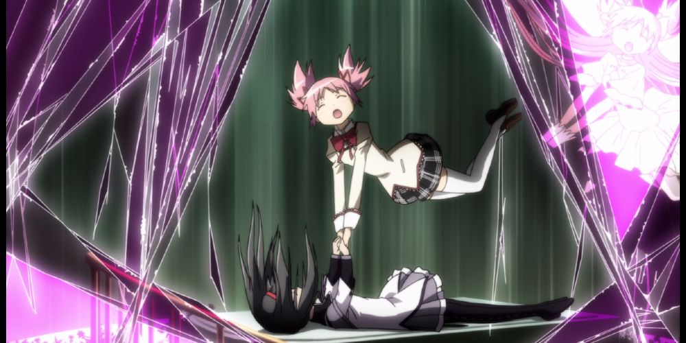 Homura trapping and stealing Madoka's godhood from the movie Madoka Magica: Rebellion