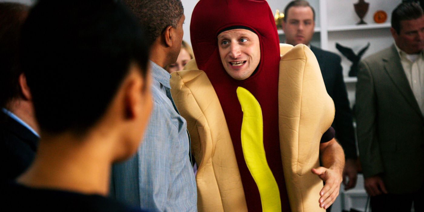 Tim Robinson dressed as a hot dog in an office in I Think You Should Leave