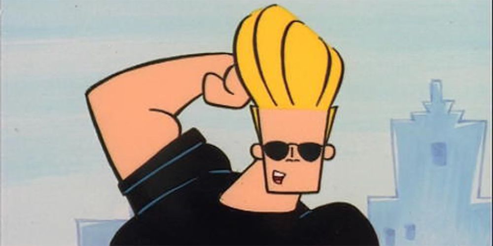 Johnny Bravo posing with his wrist against his hair