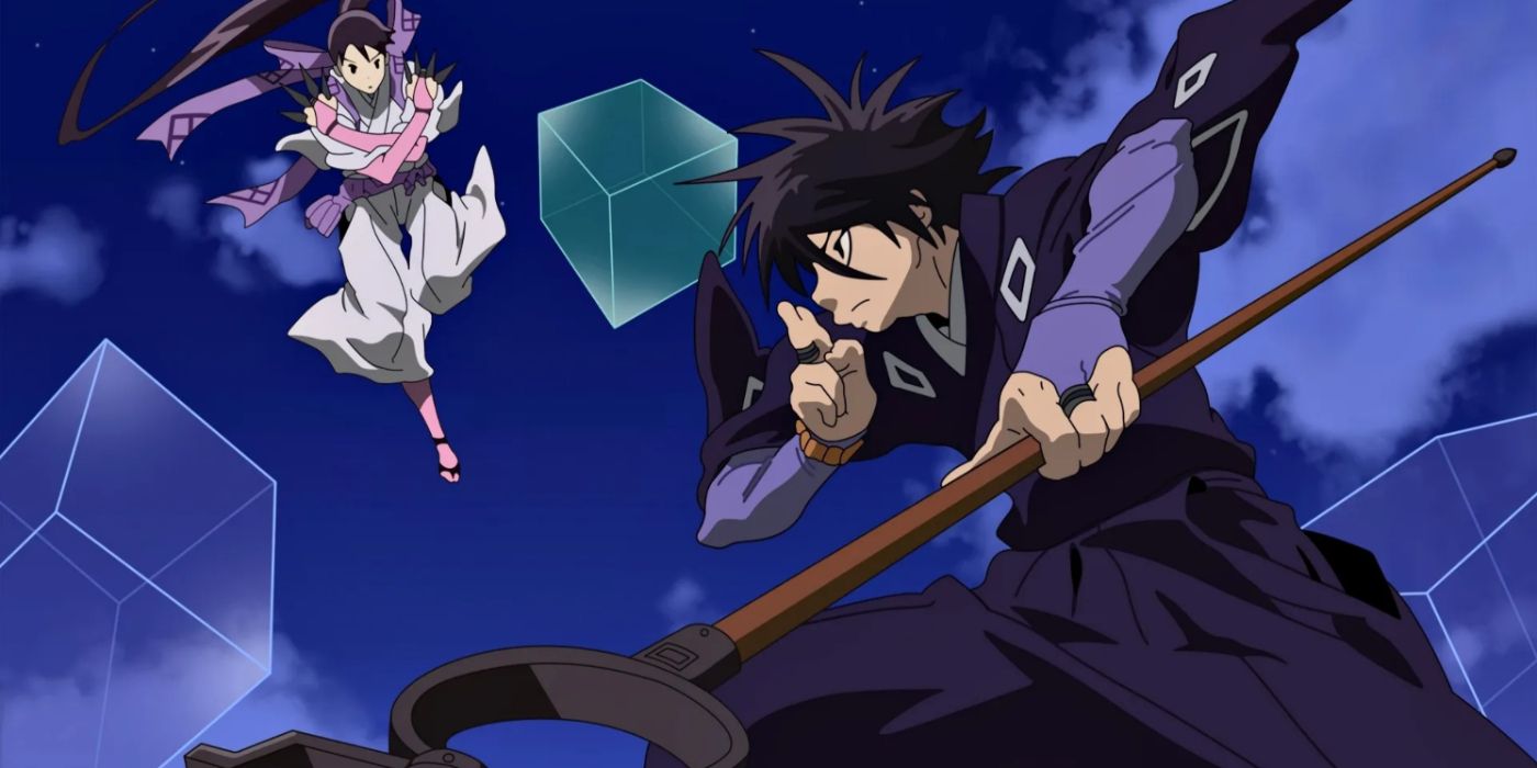 Yoshimori se envolve em uma batalha mágica no anime Kekkaishi.