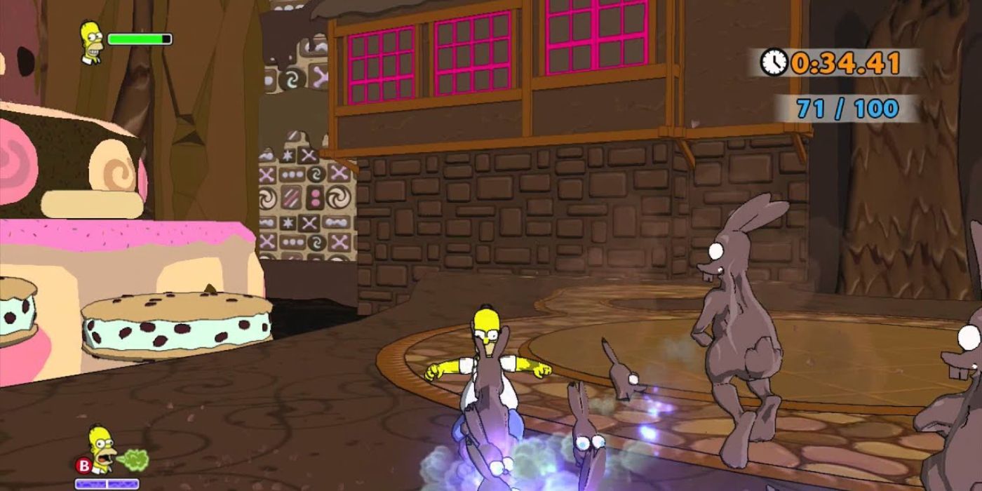 The Simpsons Game Land of Chocolate Homer eating chocolate rabbits