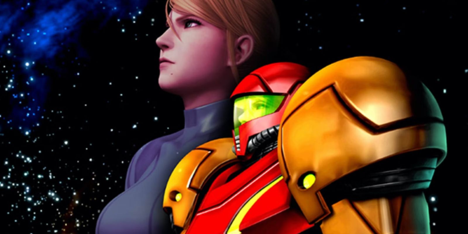 Samus gazing into space in her zero and Varia suits.