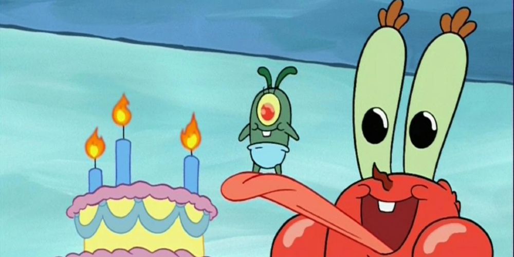 Mr. Krabs and Plankton celebrating their shared birthday