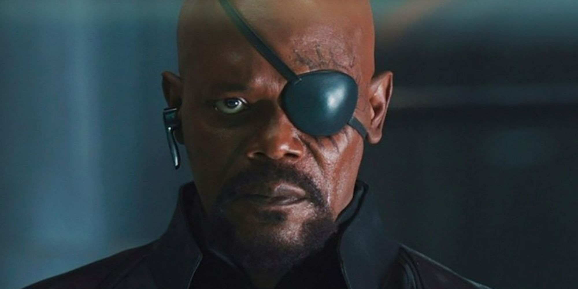 Samuel L. Jackson as Nick Fury looking serious in The Avengers