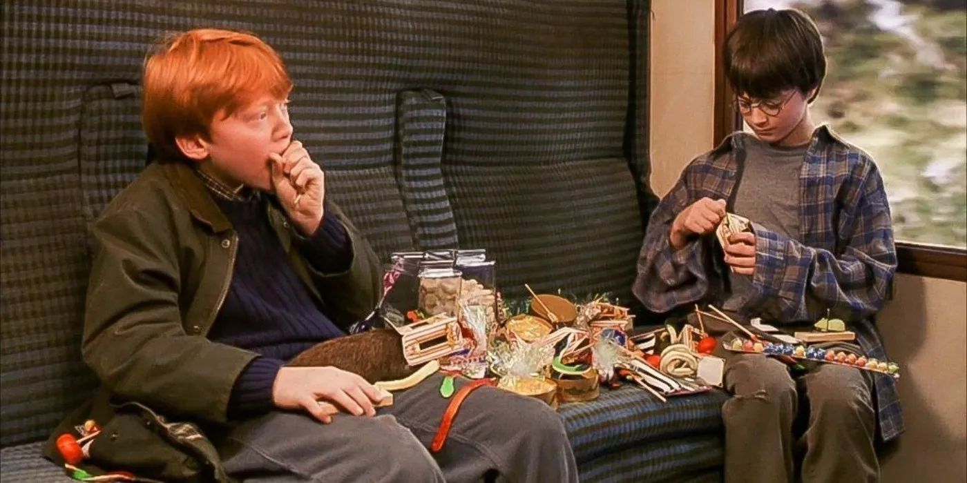 Ron and Harry eating candy on the Hogwarts Express, Harry Potter