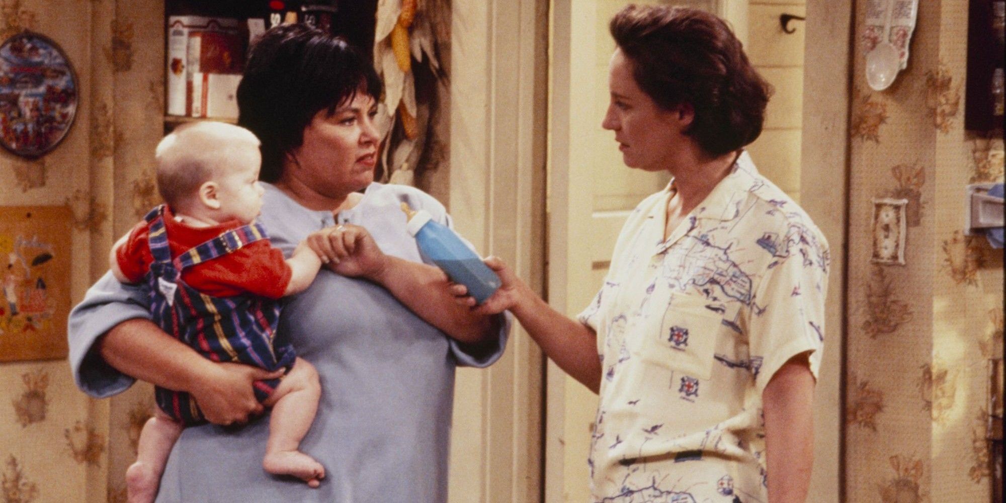 Roseanne Barr with baby in episode of Rosanne