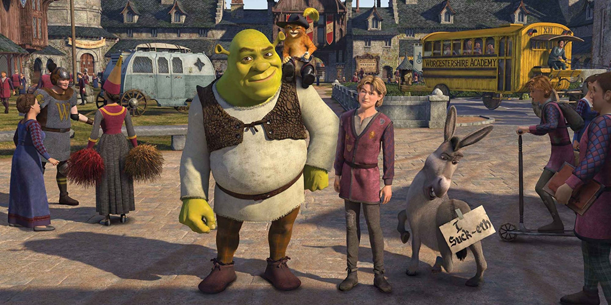 The main characters from Shrek the Third.