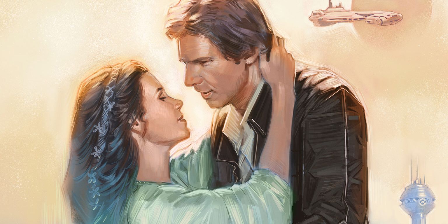 Han Solo abraçando Leia com amor